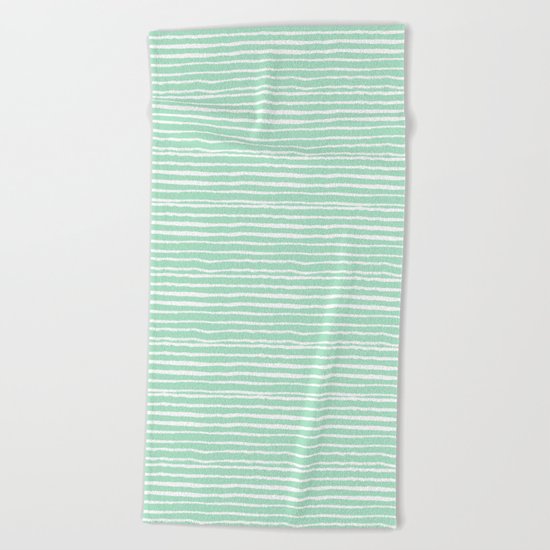 Mint stripes painted stripe pattern minimal nursery gender neutral Beach Towel