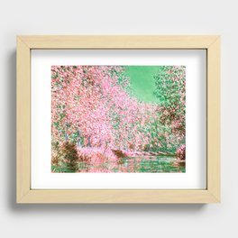 Monet : Bend in the River Epte 1888 Pink Green Recessed Framed Print