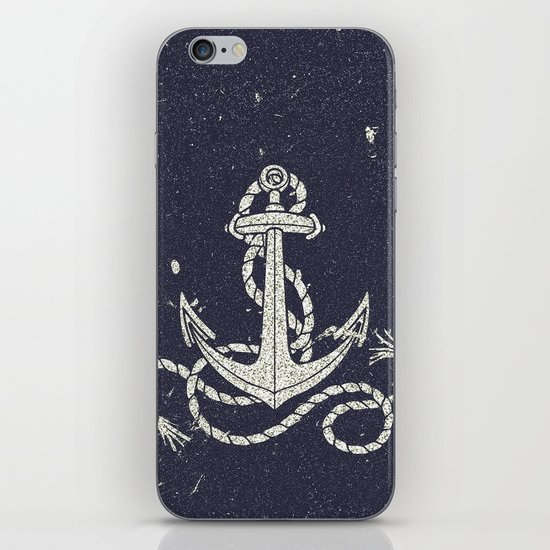 Navy Blue Nautical White Anchor for Sailor Texture iPhone & iPod Skin