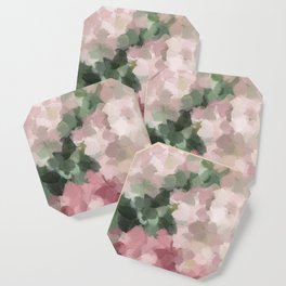 Blurry Bouquet - Forest Green Fuchsia Blush Dark Pink Abstract Flower Nature Painting Art Print Coaster