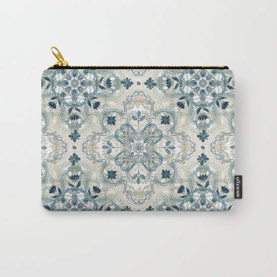 Forest Green & Neutral Taupe Detailed Lace Doodle Pattern Carry-All Pouch