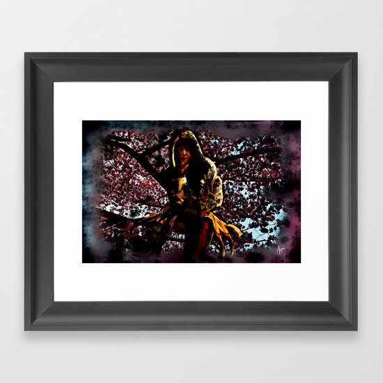Shadow Mistress In Cherry Blossoms Framed Art Print