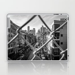 Lower Manhattan Skyline Views Through the Fence | New York City | Black and White Travel Photography Laptop Skin