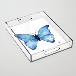 Blue Butterfly Watercolor Acrylic Tray