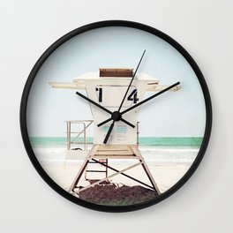 Lifeguard Stand, Beach Photography, San Diego California, Blue Aqua Seashore Ocean Summer Art Wall Clock