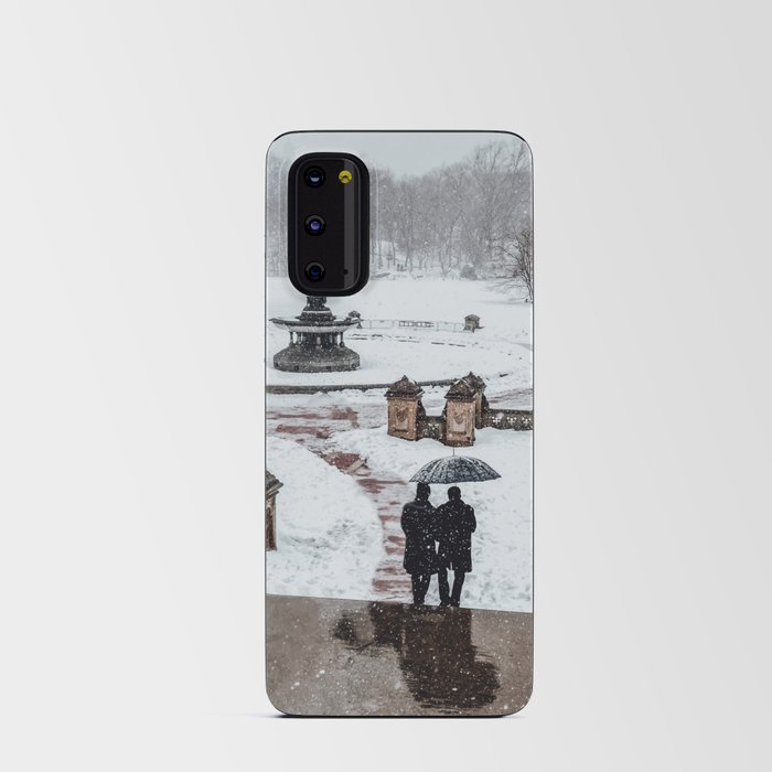 New York City Bethesda Fountain in Central Park during winter snowstorm blizzard Android Card Case
