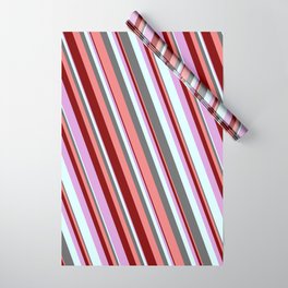 [ Thumbnail: Colorful Dim Gray, Light Coral, Maroon, Plum, and Light Cyan Colored Stripes/Lines Pattern Wrapping Paper ]