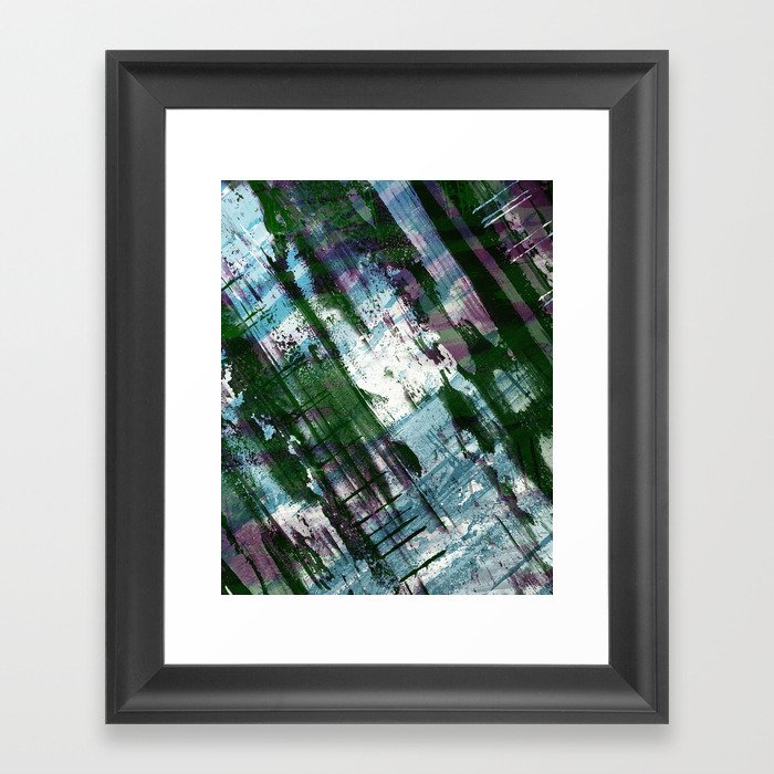Escape! - Green, purple and cyan metallic abstract art Framed Art Print