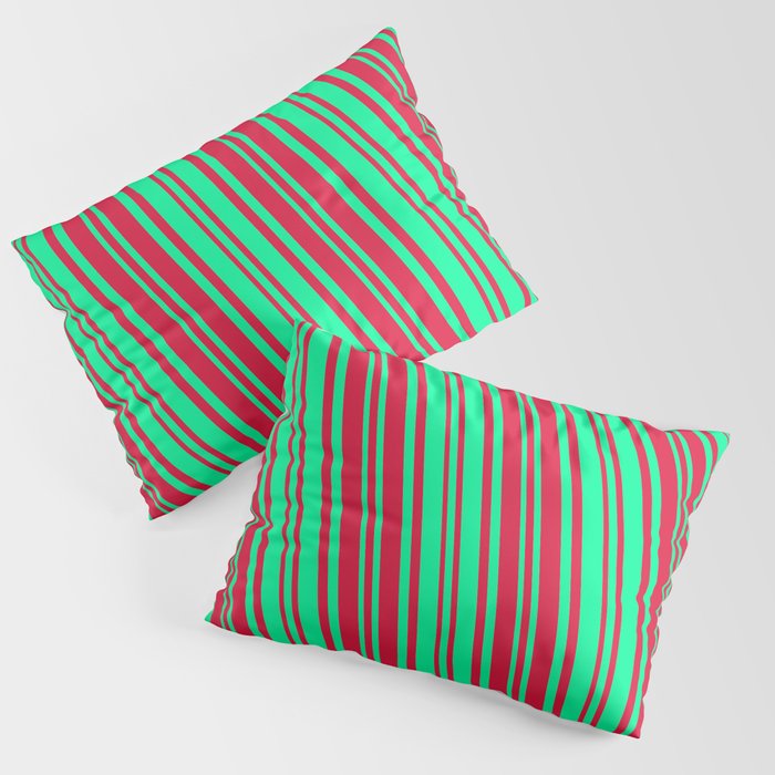 Crimson and Green Colored Lines/Stripes Pattern Pillow Sham
