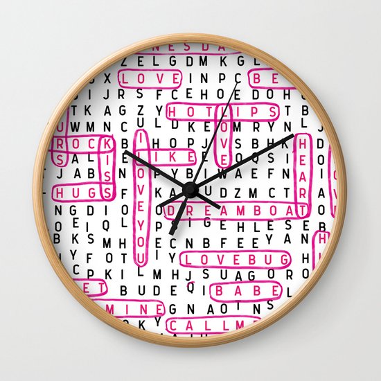 crossword word search valentines day love typography word lover wall clock by charlottewinter society6