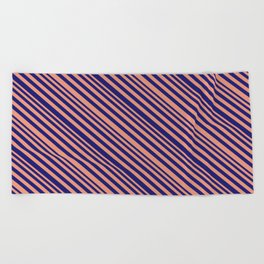 [ Thumbnail: Dark Salmon & Midnight Blue Colored Lines Pattern Beach Towel ]