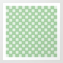 Retro Check Grid Pattern in Light Sage Mint Green Art Print