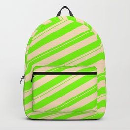 [ Thumbnail: Chartreuse and Bisque Colored Striped/Lined Pattern Backpack ]
