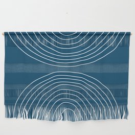 Hand drawn Geometric Lines in night Blue 2 (Rainbow Abstraction) Wall Hanging