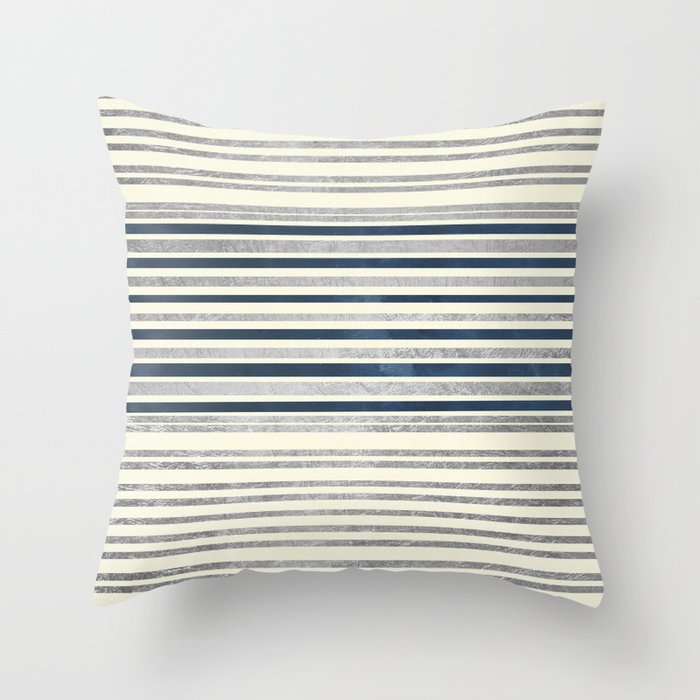 Modern geometric silver ivory navy blue pattern Throw Pillow