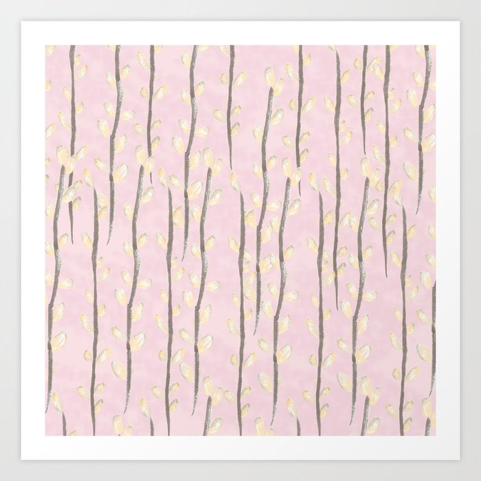Pussy Willow Branches on Soft Pink pattern Art Print