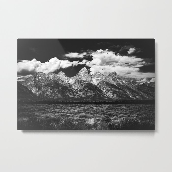 Mountain Summer Escape - Black and White Tetons Metal Print