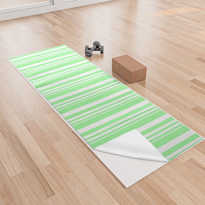 White and Green Colored Lined/Striped Pattern Yoga Towel