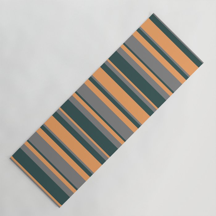 Grey, Dark Slate Gray & Brown Colored Lined/Striped Pattern Yoga Mat