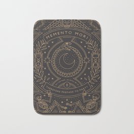 Memento Mori - Prepare to Party Bath Mat | Witchy, Spooky, Cemetery, Death, Graphicdesign, Tarot, Moon, Black And Gold, Curated, Monoline 