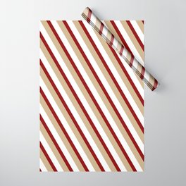 [ Thumbnail: Dark Red, Tan, and White Colored Stripes Pattern Wrapping Paper ]