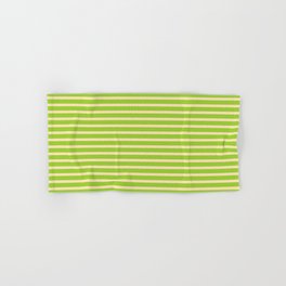 [ Thumbnail: Green and Beige Colored Striped/Lined Pattern Hand & Bath Towel ]