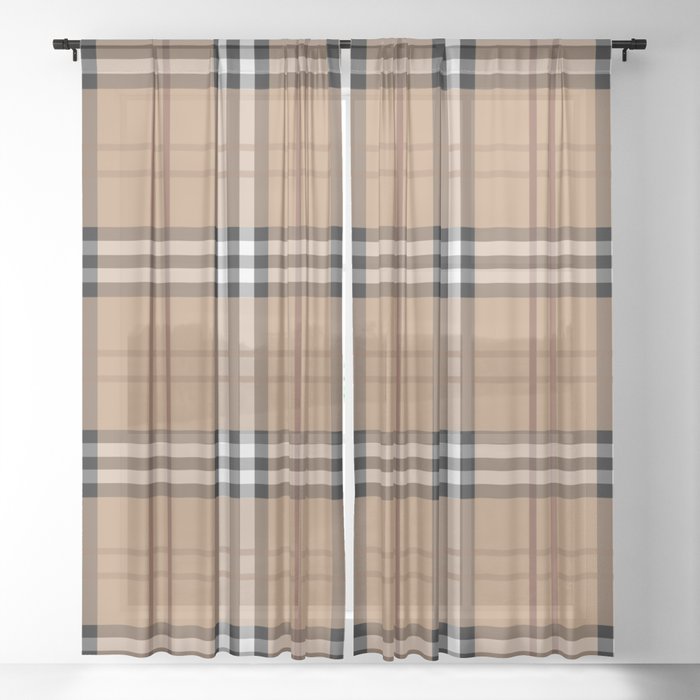 Classic Vintage Brown Check Tartan Sheer Curtain By Nlmiller07art