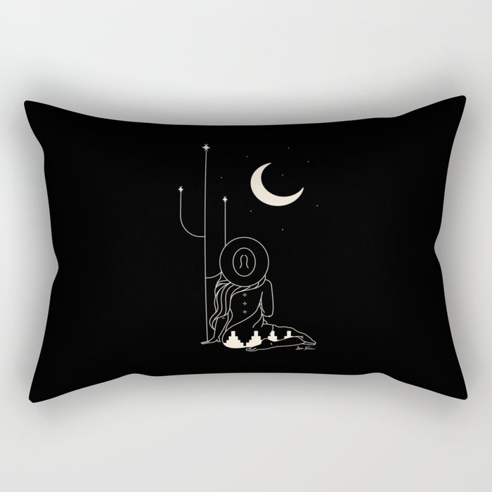 Talking to the Moon - Black and White Rectangular Pillow