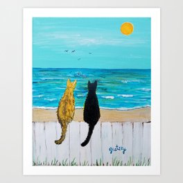 Seaside Cats Art Print