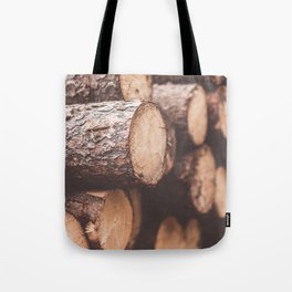 Stack of Felled Trees Close Up Tote Bag