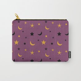 Purple background with black and orange moon and star pattern Carry-All Pouch