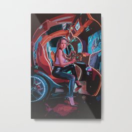 Woman In Black Tank Top Sitting On Brown Leather Car Seat Metal Print