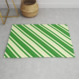 [ Thumbnail: Light Yellow & Forest Green Colored Lined/Striped Pattern Rug ]
