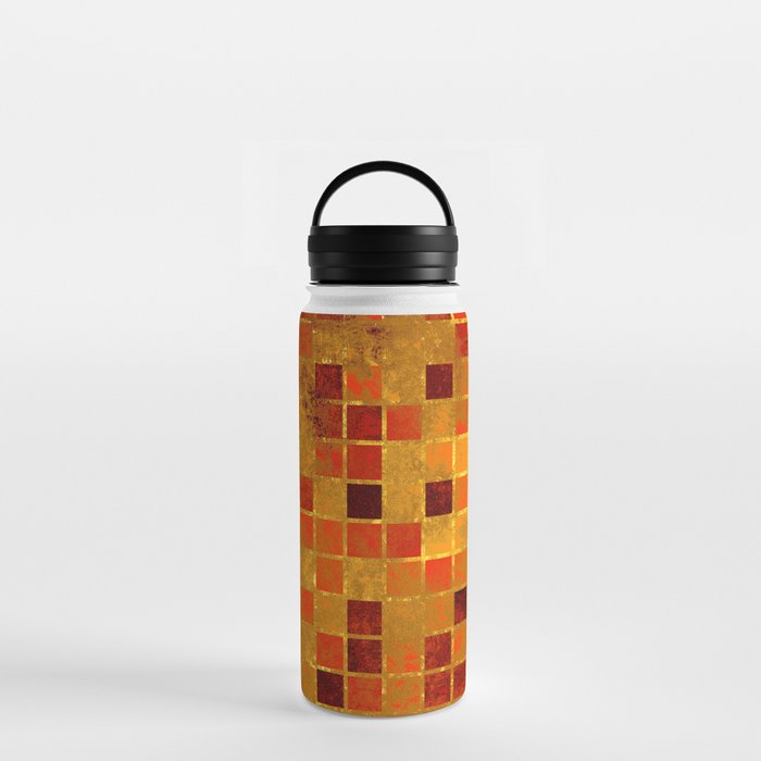 Dirty Gold and Red Squares Water Bottle