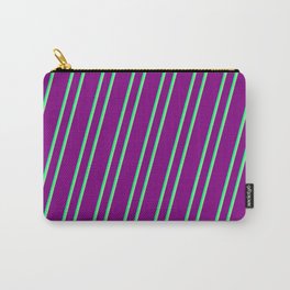 [ Thumbnail: Purple, Green & Light Green Colored Lined/Striped Pattern Carry-All Pouch ]