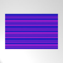 [ Thumbnail: Dark Violet and Blue Colored Lines Pattern Welcome Mat ]