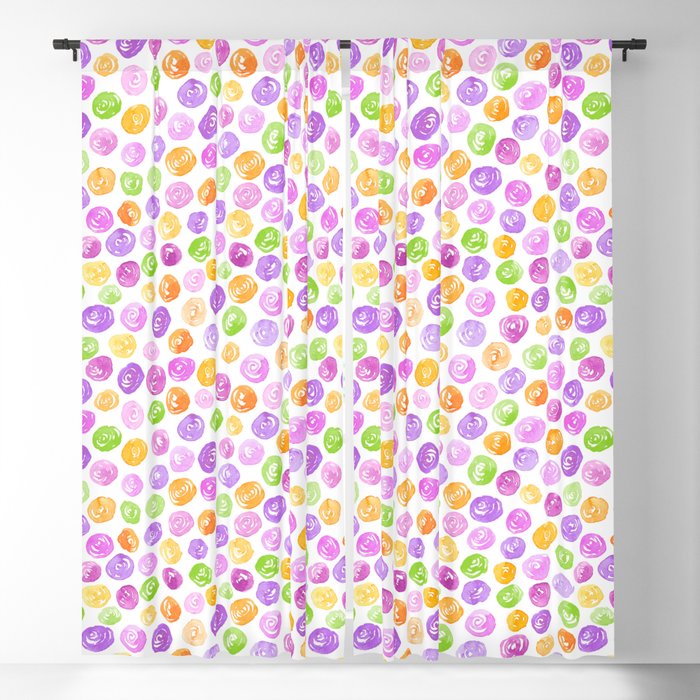 Watercolor Dots - Purple, orange and green Blackout Curtain