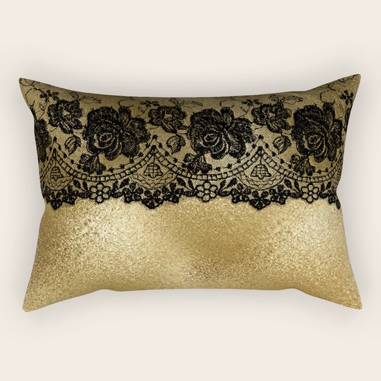 Black luxury lace on gold glitter effect metal- Elegant design on #Society6 Rectangular Pillow