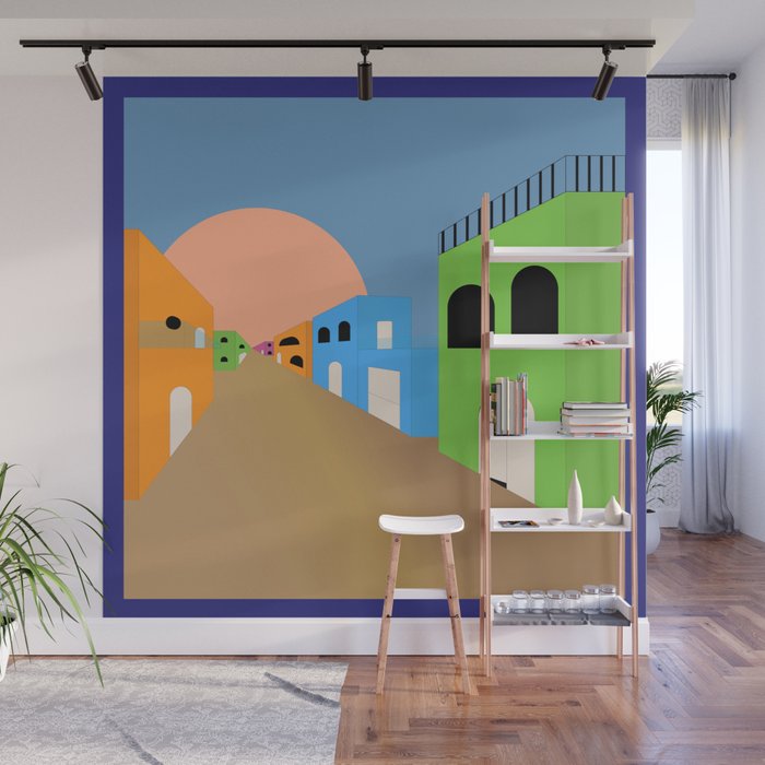 Landscape Color Block Sunset In One Point Perspective Wall ...