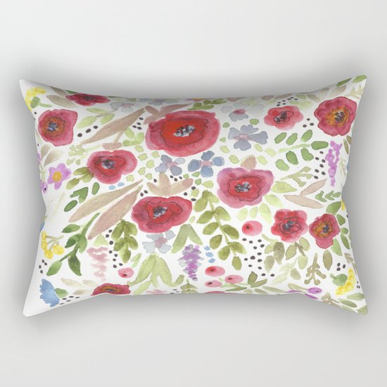 Hand drawn watercolor flowers, cute floral print Rectangular Pillow