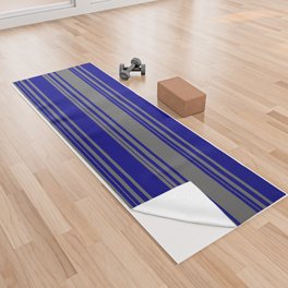 [ Thumbnail: Blue and Dim Grey Colored Stripes Pattern Yoga Towel ]