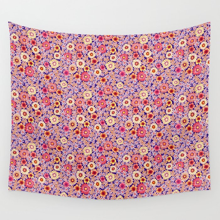 Boho Daisies on blue Wall Tapestry