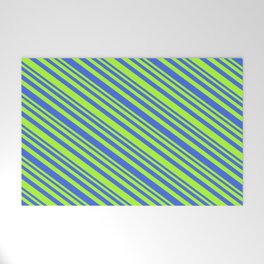 [ Thumbnail: Light Green & Royal Blue Colored Lines/Stripes Pattern Welcome Mat ]