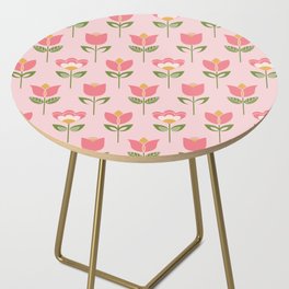 Retro geometric mixed flowers on pink Side Table
