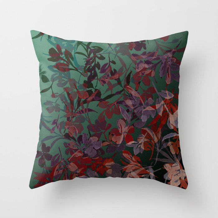 Watercolor Spring Flowers Cascading in Green Throw Pillow