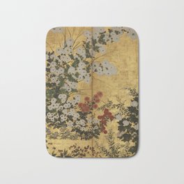 White Red Chrysanthemums Floral Japanese Gold Screen Bath Mat | Painting, Beautiful, Screen, Red, Floral, Graphicdesign, Edo, Realism, Art, Chrysanthemums 
