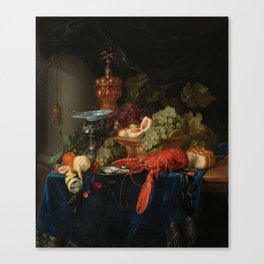 Vintage Still Life Painting with Lobster Canvas Print