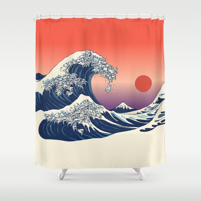 The Great Wave of Maltese Shower Curtain
