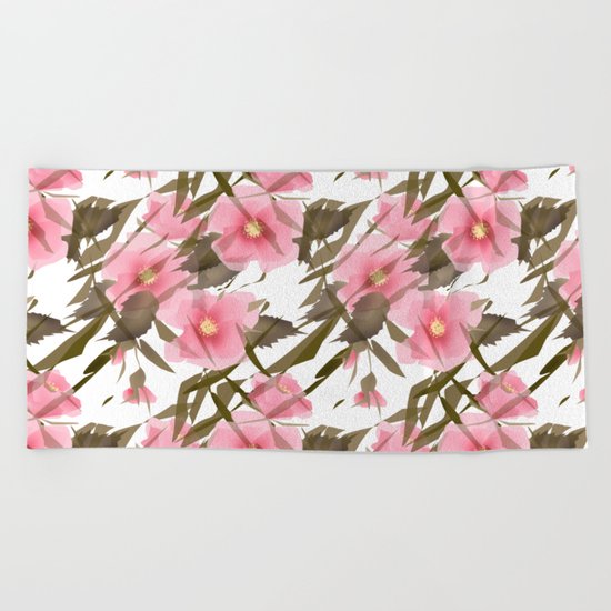 Pink white floral pattern . Beach Towel