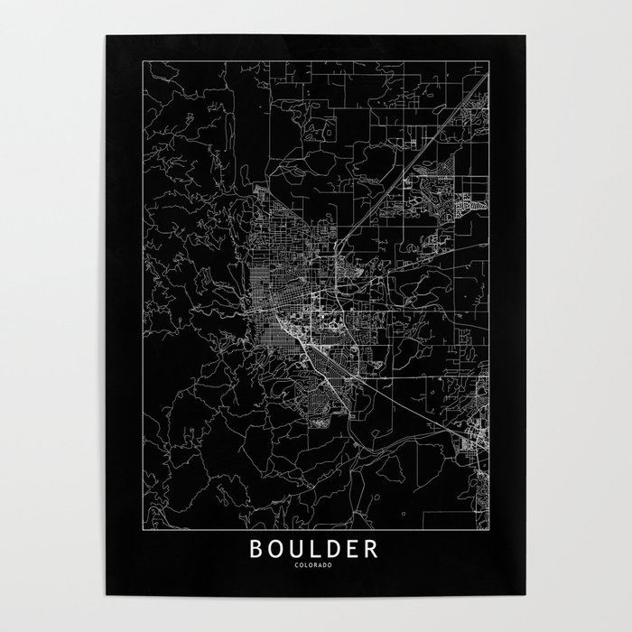 Boulder Black Map Poster
